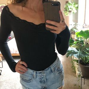 Lace trim Free People henley top